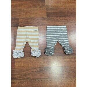 Sew Sassy - Striped Ruffle Hem Leggings in Tan & Gray